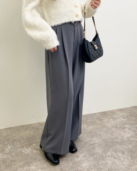 INGNI（イング） 共ベルト付ワイドパンツ ﾁｬｺｰﾙｸﾞﾚｰ