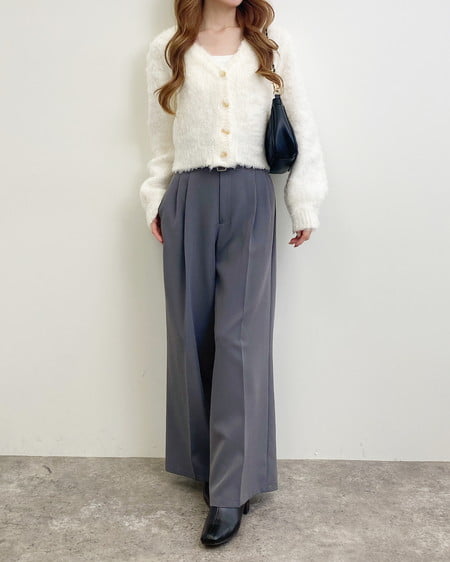 INGNI（イング） 共ベルト付ワイドパンツ ﾁｬｺｰﾙｸﾞﾚｰ