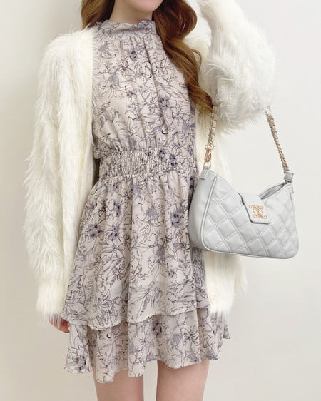 2Wayリボン肩あき花柄ワンピース