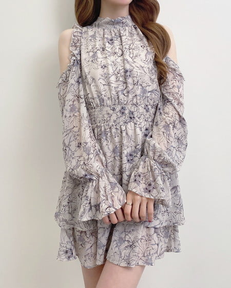 INGNI（イング） 2Wayリボン肩あき花柄ワンピース ｸﾞﾚｰ