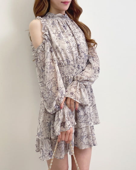 INGNI（イング） 2Wayリボン肩あき花柄ワンピース ｸﾞﾚｰ