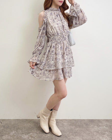 INGNI（イング） 2Wayリボン肩あき花柄ワンピース ｸﾞﾚｰ