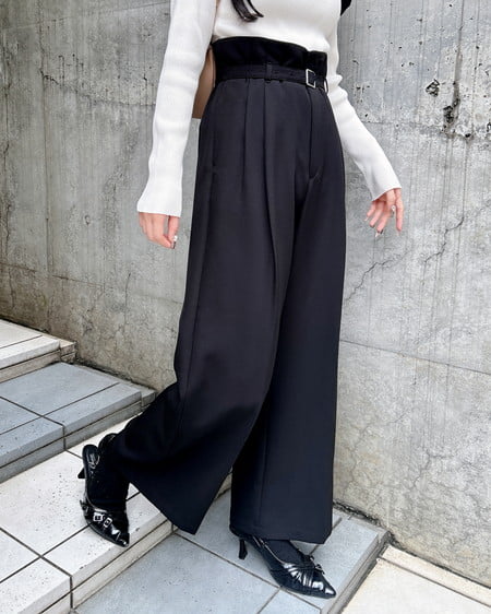 INGNI（イング） 共ベルト付ワイドパンツ ｸﾛ