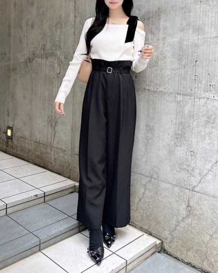 INGNI（イング） 共ベルト付ワイドパンツ ｸﾛ