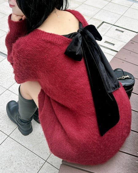 INGNI（イング） バックベロアリボンシャギーチュニックニット ﾎﾞﾙﾄﾞｰ