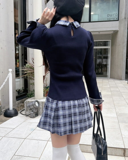 INGNI（イング） チェック柄ボウタイシャツドッキングニットワンピース ｺﾝ/ｺﾝ