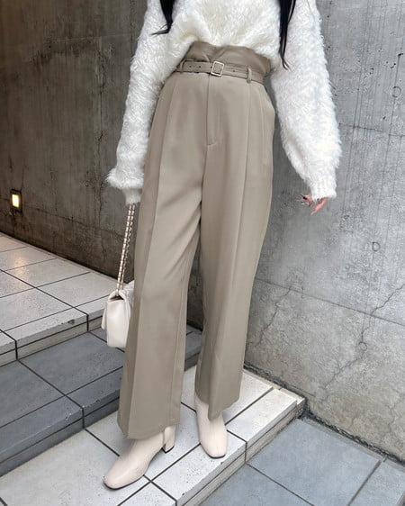 INGNI（イング） 共ベルト付ワイドパンツ ﾍﾞｰｼﾞｭ