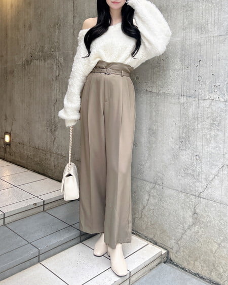 INGNI（イング） 共ベルト付ワイドパンツ ﾍﾞｰｼﾞｭ