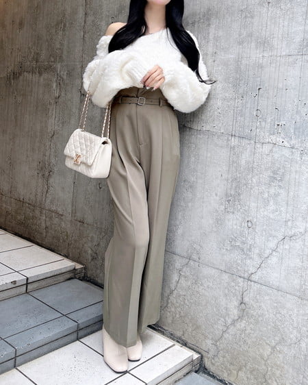 INGNI（イング） 共ベルト付ワイドパンツ ﾍﾞｰｼﾞｭ