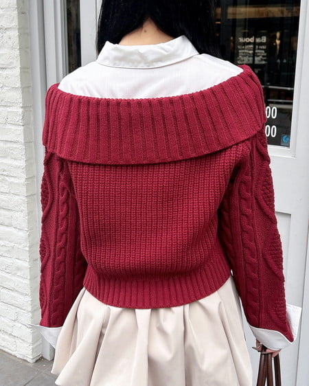 INGNI（イング） シャツレイヤード風ケーブルオフショルニット ﾎﾞﾙﾄﾞｰ/ｵﾌﾎﾜｲﾄ