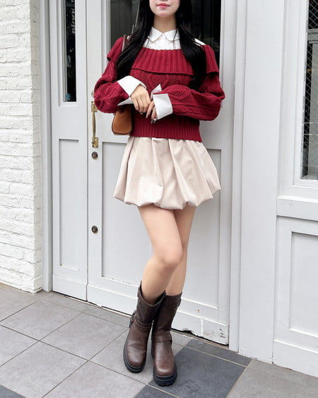 INGNI（イング） シャツレイヤード風ケーブルオフショルニット ﾎﾞﾙﾄﾞｰ/ｵﾌﾎﾜｲﾄ