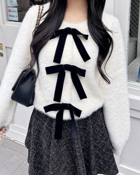 INGNI(イング) ベロアリボンフェザーニットカーディガン アイボリー