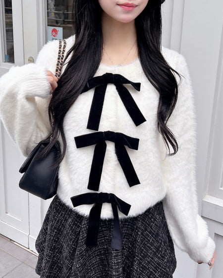 INGNI(イング) ベロアリボンフェザーニットカーディガン アイボリー