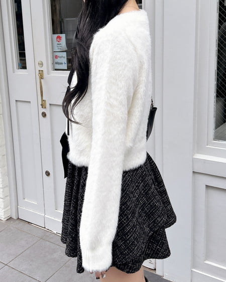 INGNI(イング) ベロアリボンフェザーニットカーディガン アイボリー