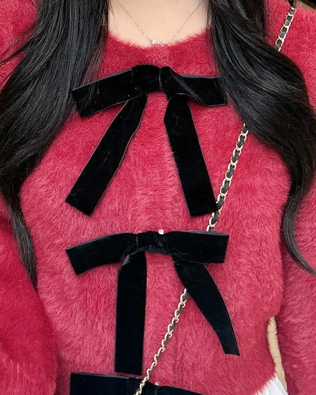 INGNI(イング) ベロアリボンフェザーニットカーディガン ボルドー