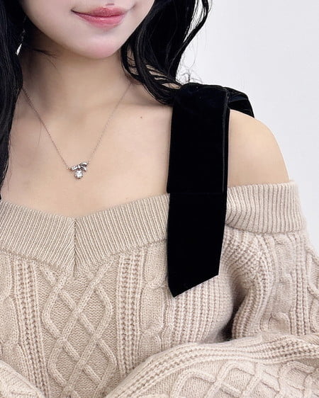 INGNI（イング） 2Wayベロアリボンオフショルケーブルニット ﾍﾞｰｼﾞｭ