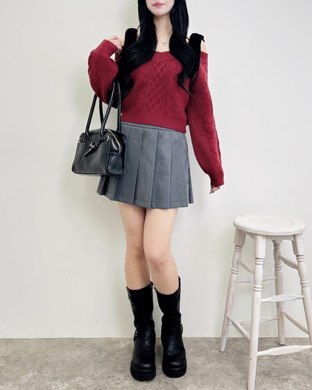 INGNI（イング） 2Wayベロアリボンオフショルケーブルニット ﾎﾞﾙﾄﾞｰ