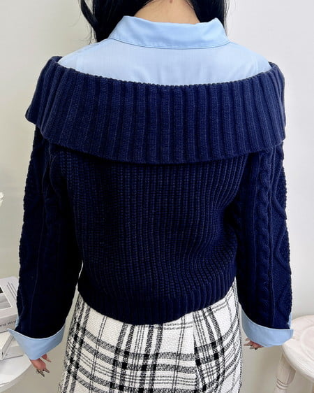 INGNI（イング） シャツレイヤード風ケーブルオフショルニット ｺﾝ/ﾌﾞﾙｰ