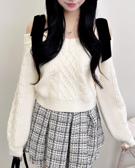 INGNI（イング） 2Wayベロアリボンオフショルケーブルニット ｱｲﾎﾞﾘｰ