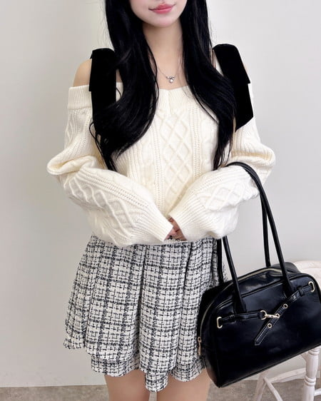 INGNI（イング） 2Wayベロアリボンオフショルケーブルニット ｱｲﾎﾞﾘｰ