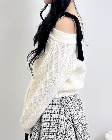 INGNI（イング） 2Wayベロアリボンオフショルケーブルニット ｱｲﾎﾞﾘｰ