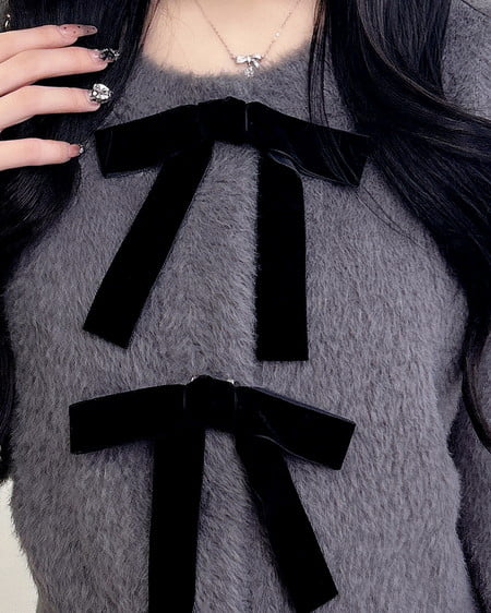 INGNI(イング) ベロアリボンフェザーニットカーディガン チャコールグレー