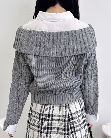 INGNI（イング） シャツレイヤード風ケーブルオフショルニット ｸﾞﾚｰ/ｵﾌﾎﾜｲﾄ