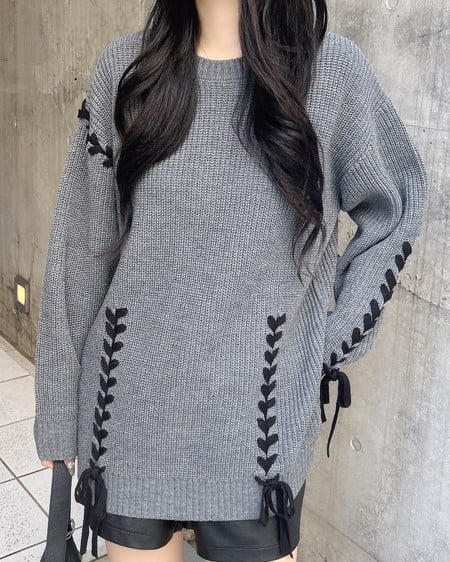 INGNI(イング) レースアップチュニックニット チャコールグレー/クロ