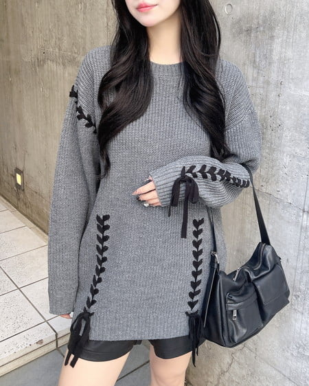 INGNI(イング) レースアップチュニックニット チャコールグレー/クロ