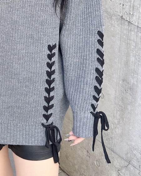 INGNI(イング) レースアップチュニックニット チャコールグレー/クロ