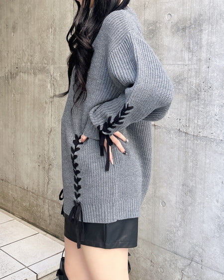 INGNI(イング) レースアップチュニックニット チャコールグレー/クロ