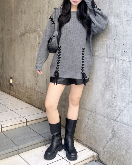 INGNI(イング) レースアップチュニックニット チャコールグレー/クロ