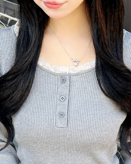 INGNI(イング) フリルレース付ヘンリーネックニット グレー