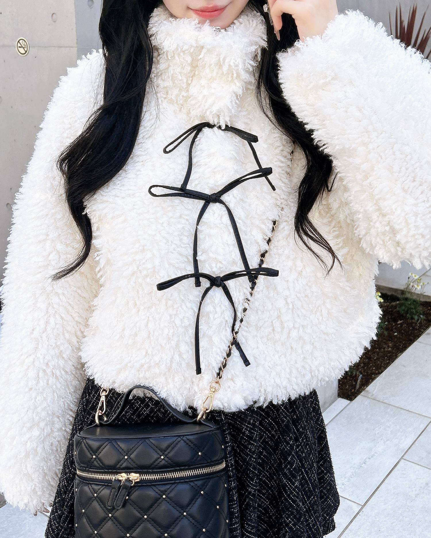 リボン付スタンドボアブルゾン