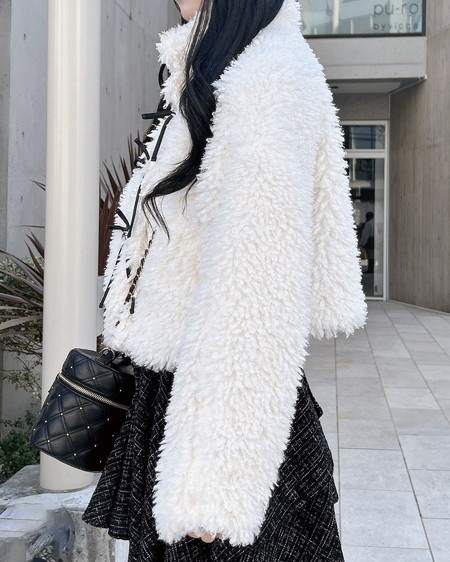 INGNI(イング) リボン付スタンドボアブルゾン アイボリー