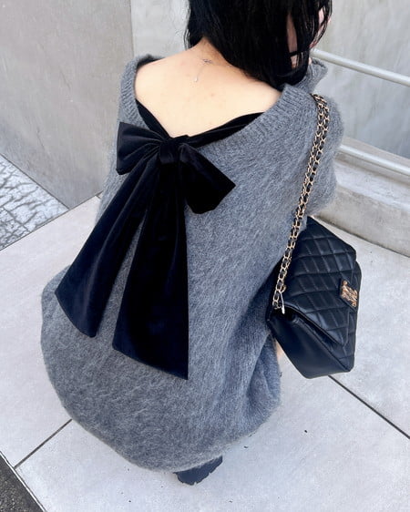 INGNI（イング） バックベロアリボンシャギーチュニックニット ﾁｬｺｰﾙｸﾞﾚｰ/A