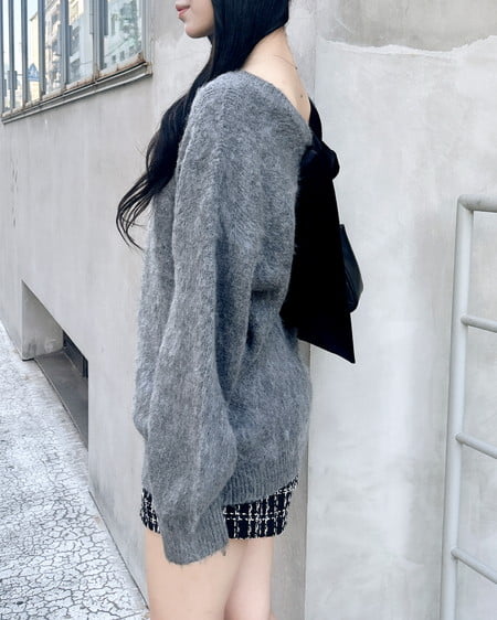 INGNI（イング） バックベロアリボンシャギーチュニックニット ﾁｬｺｰﾙｸﾞﾚｰ/A