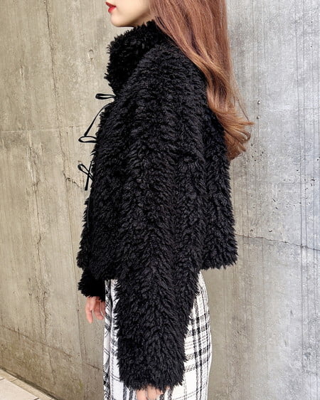 INGNI（イング） リボン付スタンドボアブルゾン ｸﾛ