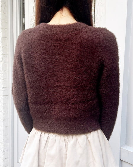 INGNI（イング） Vネックリボンボタンフェザーニットカーディガン ﾌﾞﾗｳﾝ