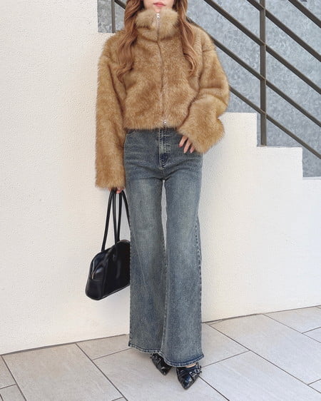 INGNI（イング） フロントジップスタンドカラーエコファーコート ﾌﾞﾗｳﾝ/ﾐｯｸｽ