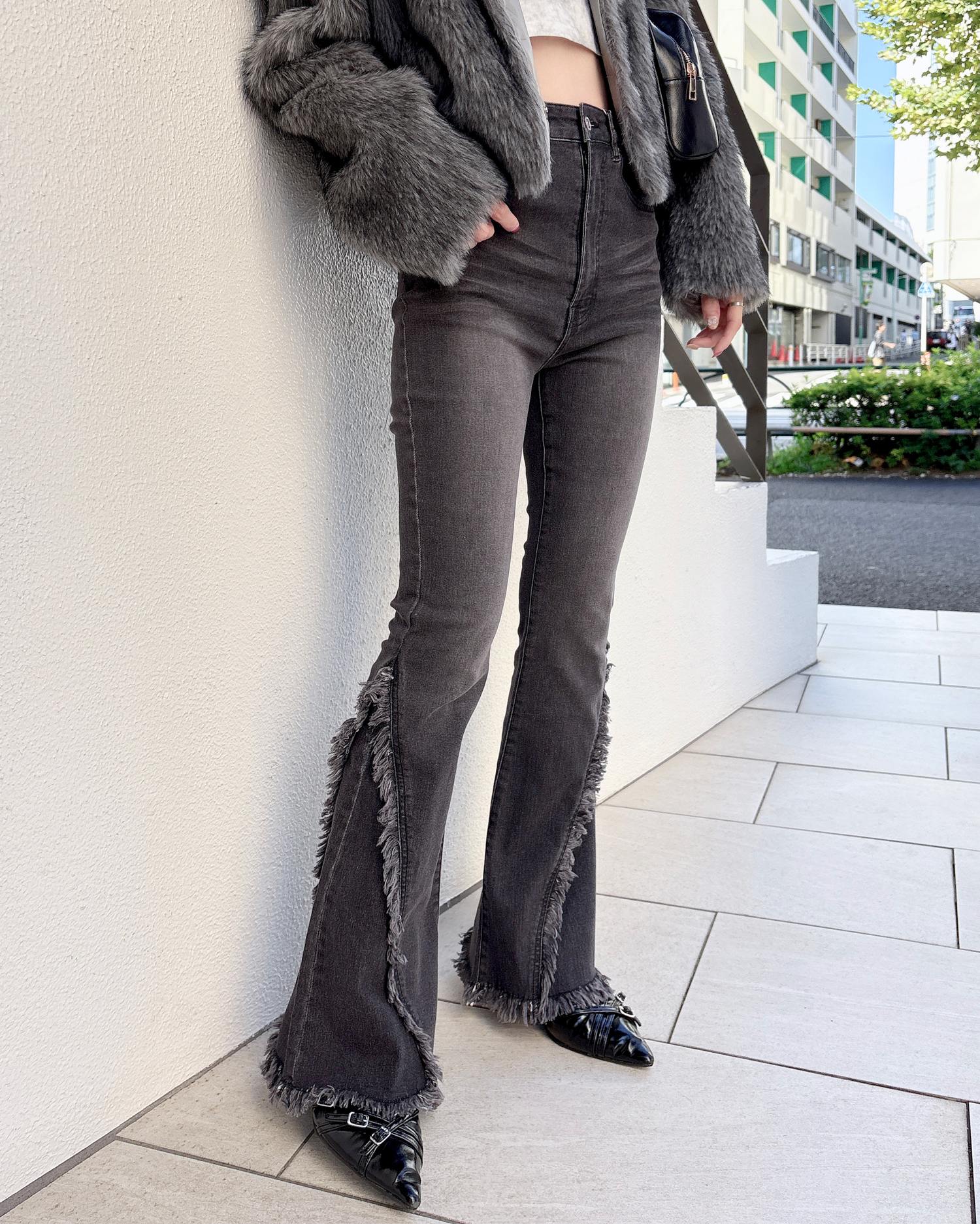 フリンジフレアデニムパンツ
