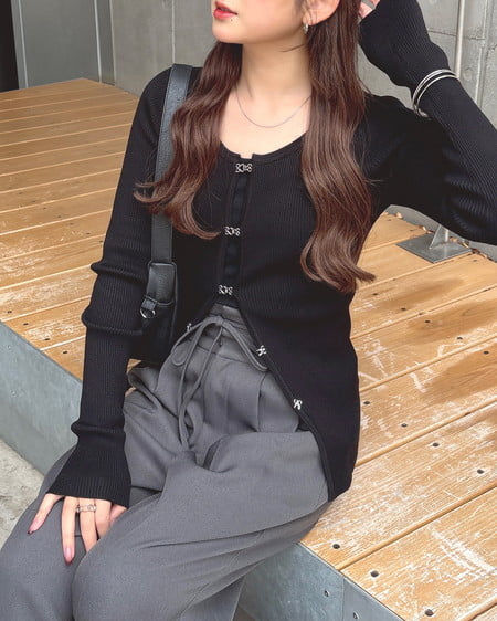 INGNI(イング) フロントホックニットカーディガン クロ