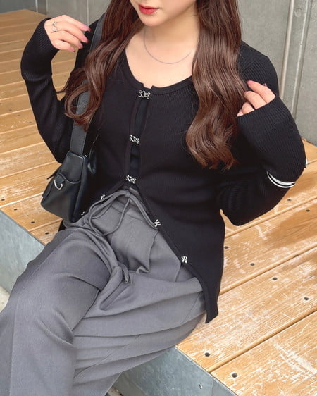 INGNI(イング) フロントホックニットカーディガン クロ