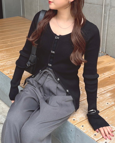 INGNI(イング) フロントホックニットカーディガン クロ