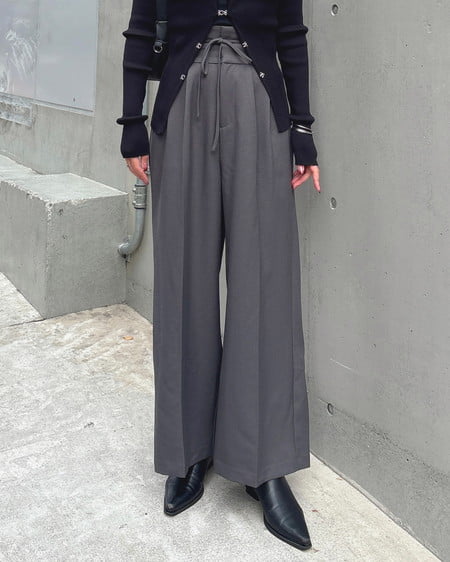 INGNI(イング) ハイウエストリボンパンツ チャコールグレー