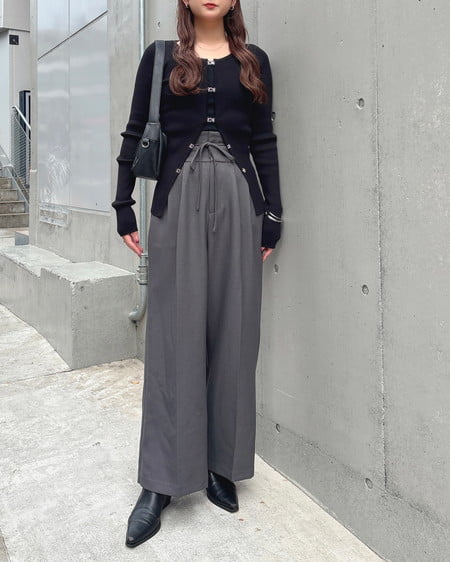 INGNI(イング) フロントホックニットカーディガン クロ