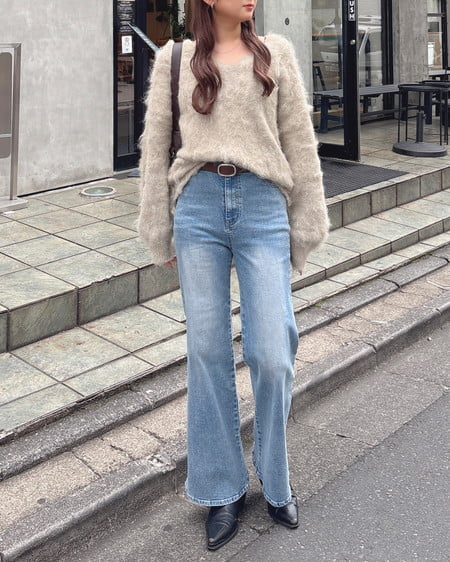 INGNI（イング） ミックスシャギーVネックニット ﾗｲﾄﾍﾞｰｼﾞｭ