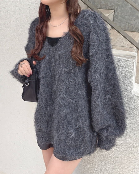 【期間限定価格】【プレミアムライン INGNI SOELA】ミックスシャギーVネックニット