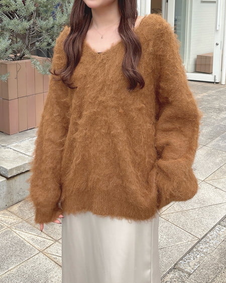 【期間限定価格】【プレミアムライン INGNI SOELA】ミックスシャギーVネックニット