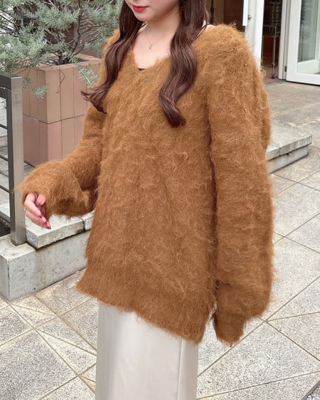 INGNI（イング） ミックスシャギーVネックニット ｶｰｷ